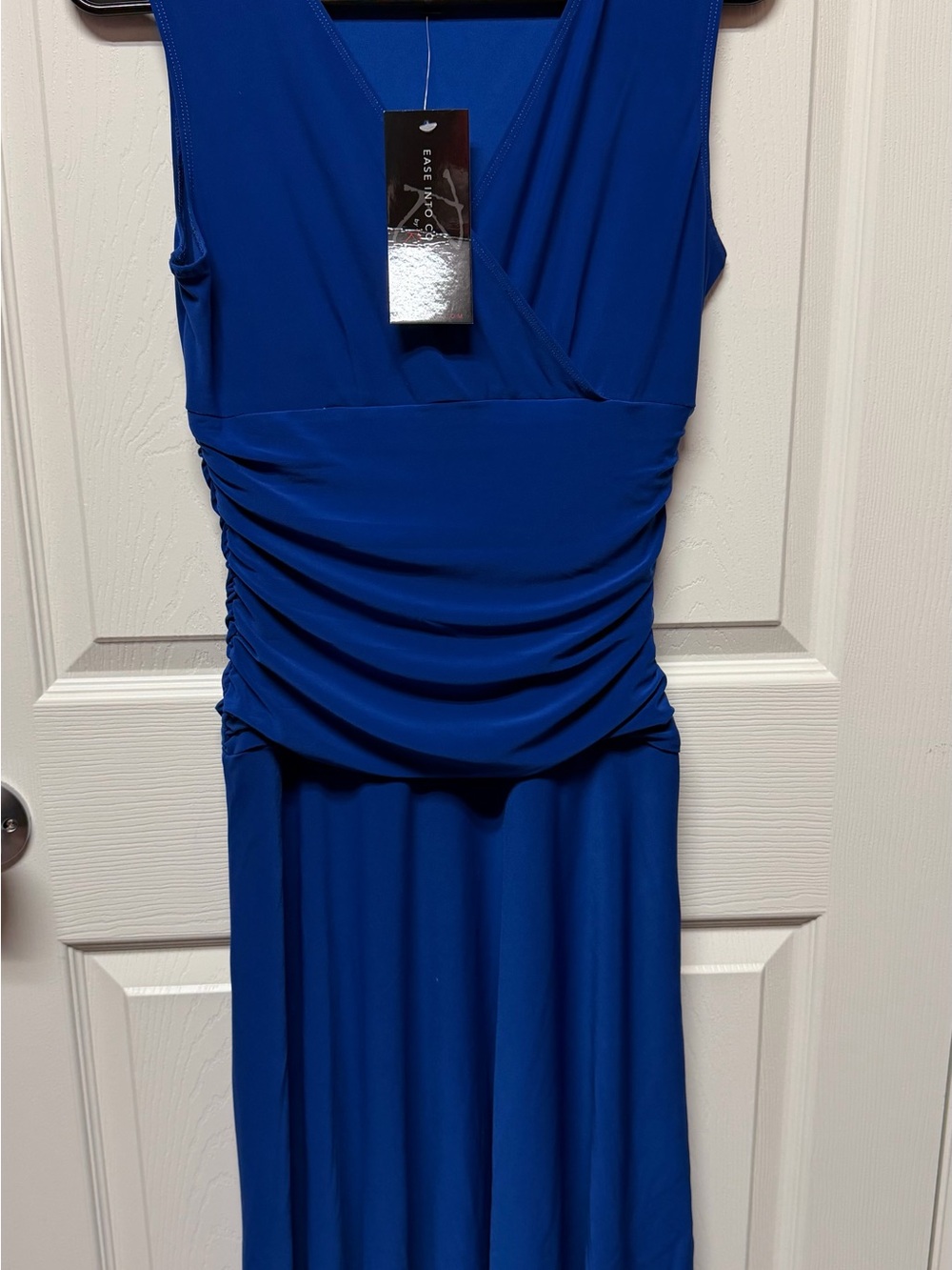 Sleeveless Royal Blue Ruched Waist Dress
